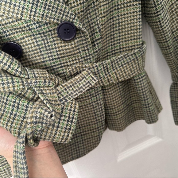 Olive Green Cropped Blazer Jacket with Plaid Pattern - Picture 6 of 9